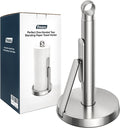 theaoo Heavy-Duty Stainless Steel Paper Towel Holder with Tension Arm – Easy One-Handed Tear, Modern Standing Countertop Dispenser for Kitchen, Holds All Paper Towel Rolls (1, Silver)