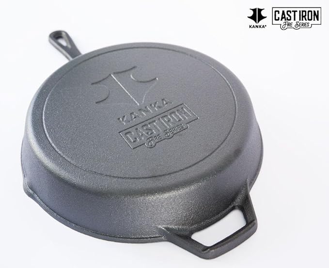 KANKA Cast Iron Skillet Set – Pre-Seasoned 10 Inch & 12 Inch Cast Iron Frying Pans – Iron Skillet Set for Stove, Oven, Grill & Searing Pan Cooking – Includes Silicone Handles & Scrapers