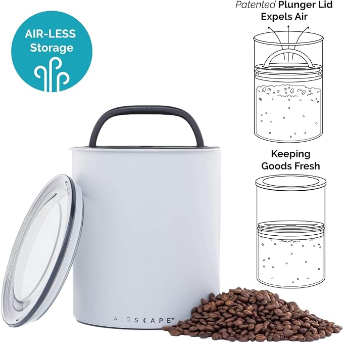 AirScape Planetary Design Kilo Coffee Storage Canister - US Patented Inner Plunger Lid Removes Excess Oxygen - Don't Buy airtight, Buy AIR-Less - Holds 2.2 lbs Coffee Beans - (Matte Gray)