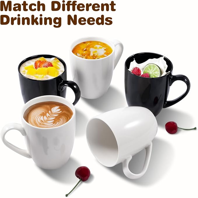 Urbanstrive 16 oz Large Coffee Mugs Set of 6 Ceramic Coffee Mug White Coffee Cups Tea Cups Idea Gift for Women Men House Warming Gifts New Home Office, Black 6 Pack