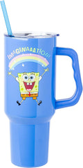 Silver Buffalo SpongeBob SquarePants “Imaginaaation!” Double Walled Stainless Steel Tumbler with Handle, Fits in Standard Cup Holder, 40 Ounces