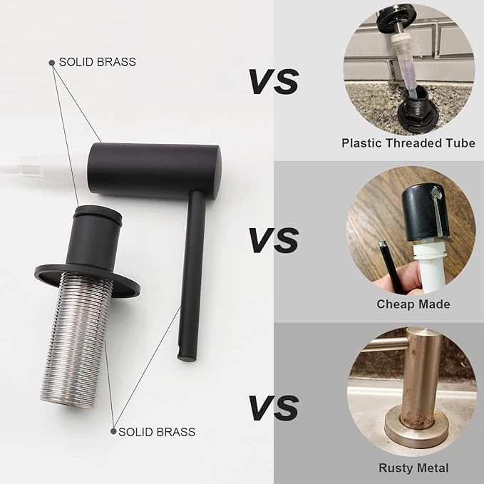 EADOT Matte Black Built in Dish Soap Dispenser for Kitchen Sink, Under Counter Brass Pump Head Hand Soap Pump with 17 OZ PET Soap Bottle Refill from Top, Undermount Brass Liquid Soap Dispenser