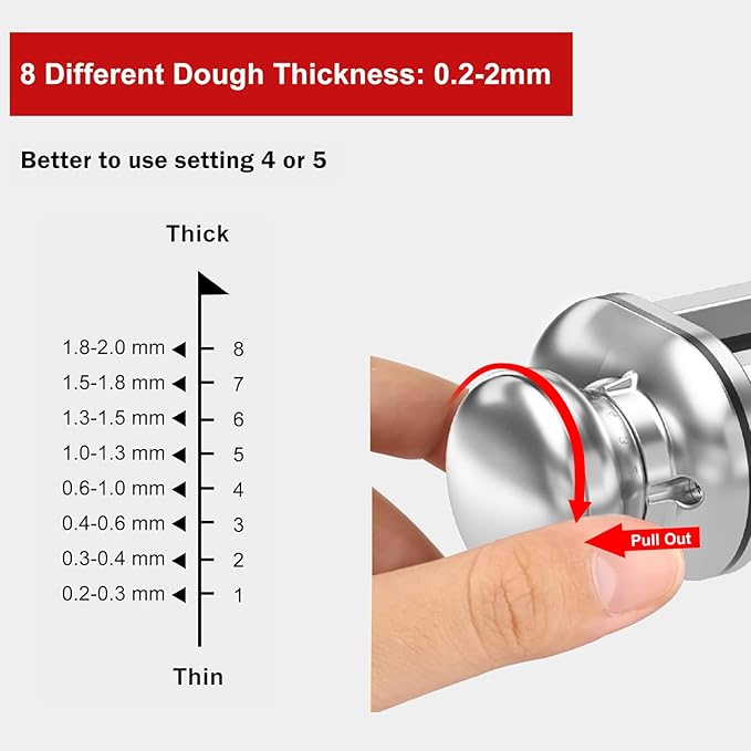 Pasta Roller for Kitchenaid Stand Mixer, Stainless Steel pasta roller attachment with 8 Adjustable Thickness Knob, Dough Pasta Roller pasta roller attachment for Raviolis Pasta