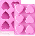 HKNMTT Heart Silicone Molds Valentine's Day for Baking Cake Chocolate Cocoa Bomb, Love Shaped Jello Chocoflan Oreo Moulds, 6 Cavity 2 Pack Soap Craft Oven Safe DIY Handmade Gift Pan