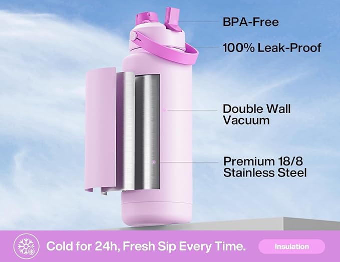 POWCAN 40 oz Insulated Water Bottle with 2-in-1 Straw and Spout Lid, Glow-in-the-Dark, 24H Cold, Leakproof, BPA-Free, Double Wall Stainless Steel for Sports, Gym, Travel, and School (Heirloom Garden)