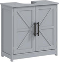 HOMCOM Pedestal Sink Storage Cabinet, Farmhouse Freestanding Bathroom Sink Cabinet with 2 Barn Doors and Adjustable Shelf, Dark Gray