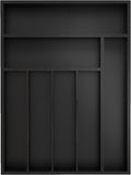 Bamboo Silverware Organizer, Kitchen Drawer Organizer, Utensil Holder, Cutlery Tray & Spoon Flatware Storage with Grooved Drawer Dividers (Black, 12.5''W x 16.5''D)