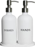Glass Hand and Dish Soap Dispenser Set with Bamboo Tray – 16 oz Kitchen Soap Dispenser Set, Stainless Steel Pumps, Silicone Funnel – Modern Farmhouse Kitchen Sink Decor and Accessories