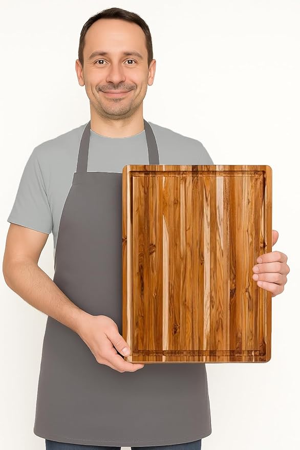 Teakhaus Carving Board and EON Cutting Board Oil Set - Large (L) Teak Wood Cutting Board with Juice Groovel & Food-Grade Mineral Oil - 20”L x 15”W x 1.5” Thick - FSC Certified