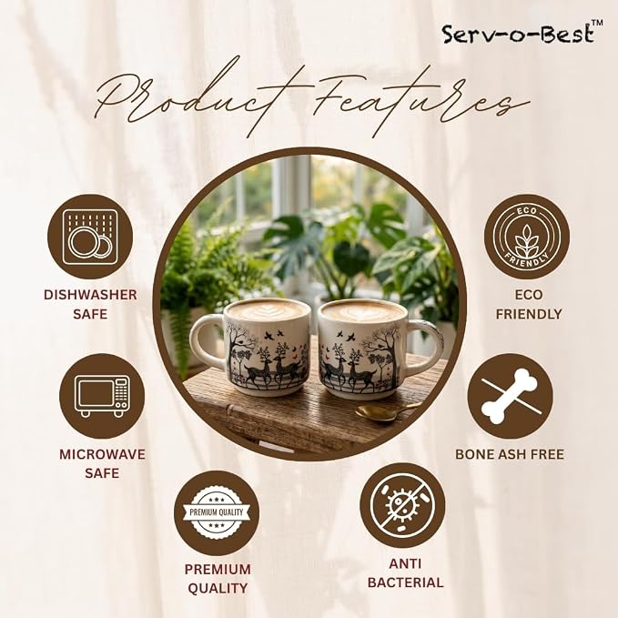 Servo Best Handmade Ceramic Coffee Mugs Set Of 4, 8 Oz Tea Cups with Handle, Drinking Mug Cups for Latte, Tea, Cocoa, Milk, Microwave & Dishwasher Safe Best housewarming Gift set for Men & Women