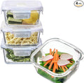 2 Cup Square Glass Food Storage Containers, Small Square Storage Containers With Airtight Lids Leak-proof, BPA free 16oz Glass Meal Prep Bowls, Dishwasher, Microwave, Freezer Safe (White)