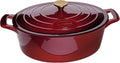 La Cuisine Enameled Cast Iron Oval Dutch Oven Casserole Dish Pot with Lid 5 QT Internal Matt Black Enamel Coating, Cranberry, Gold-Plated Stainless Steel Lid Handle, Oven Safe