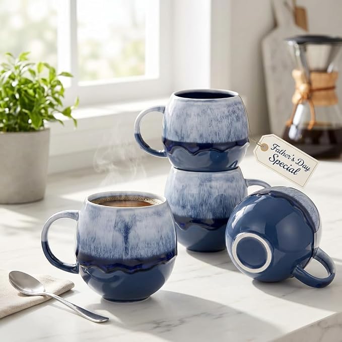 Ceramic Coffee Mugs | 16 oz Large Coffee Cups | Lead-Free | Microwave and Dishwasher Safe | Comfortable Handle | Aesthetic Nordic Design for Tea and Latte | Unique Father's Day & Housewarming Gift
