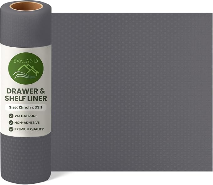 EVALAND Shelf Liners for Kitchen Cabinets Non-Adhesive 12" x 33 FT Grey Drawer Liner Non Slip, Washable Cabinet Liner, Waterproof Shelf Liners for Cabinets, Refrigerator Bathroom Pantry - Thickened