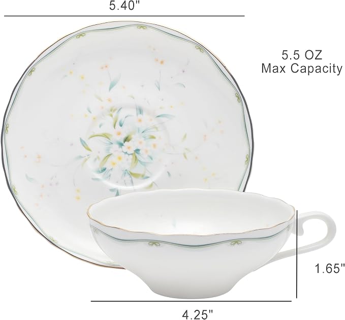 Bone China Mini Espresso Cup,5 oz Porcelain Coffee Mug with Saucer Handle,Demitasse Cup,Modern Decor Art,Suitable for Espresso Machine -Flowers