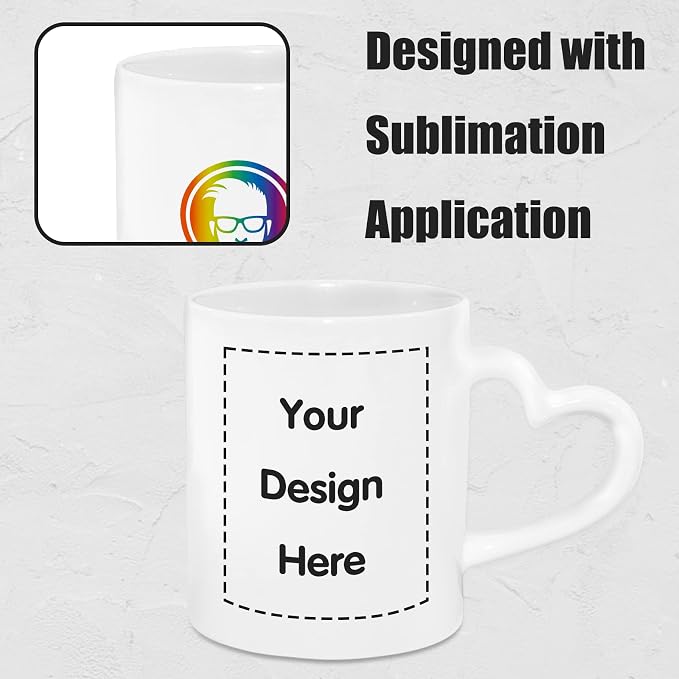 MR.R Sublimation Blanks Dishwasher White Ceramic Coffee Mugs 11oz Blank Ceramic Classic Drinking Cup Mug with Heart Handle For Milk Tea Cola Water, Set of 2…