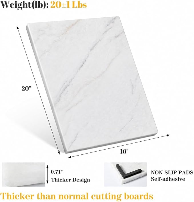 Koville Marble Cutting Board for Kitchen, 20x16 Inches Large Marble Slab Cheese Board, Rectangular Serving Board for Baking Charcuterie Pastry, Natural Stone Board for Countertop(White)