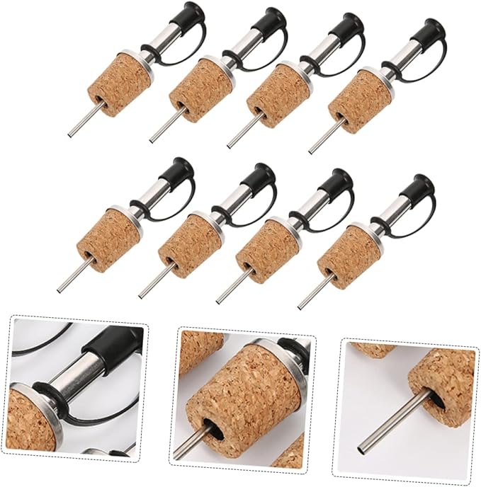 Ciieeo Stainless Steel Wine Pourer Cork Stopper – 8-Piece Set Liquor Bottle Pourer for Home Bars Easy Pour Spout for Wine and Oil Dispensing