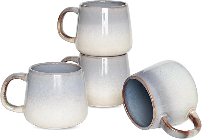 Bosmarlin Ceramic Coffee Mug Set of 4, 17 Oz, Coffee Cups with Big Handle, Microwave and Dishwasher Safe (Purple)