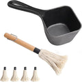 SafBbcue Cast Iron BBQ Sauce Pot and Mop Brush Set,Barbecue Cooking Accessories Heat Preservation Heavy Basting Pot & Mop with 4Pcs Heads for Big Green Egg Grill Grilling