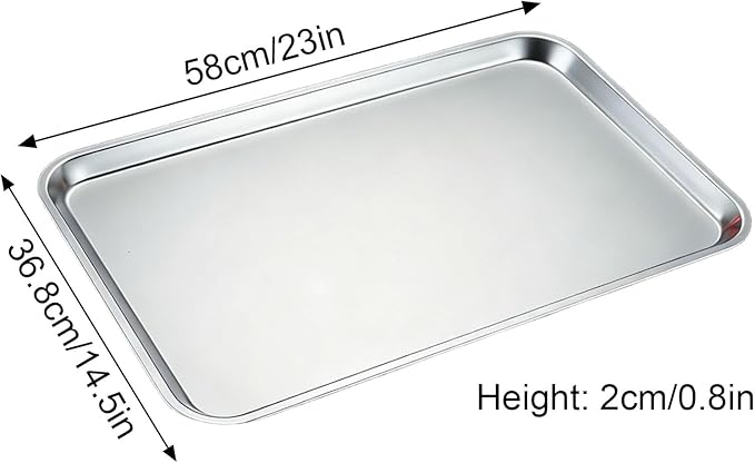 Baking Sheet, Stainless Steel Tray, Dishwasher Leak Pan, Metal Drip Pan for Kitchen Baking, Barbecue, Lab Instrument, Pet Treatment(58 * 36.8 * 2cm/23 * 14.5 * 0.8in)