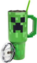Bioworld Minecraft Creeper Ultimate 40 Oz. Stainless Steel Tumbler With Pixelated Handle
