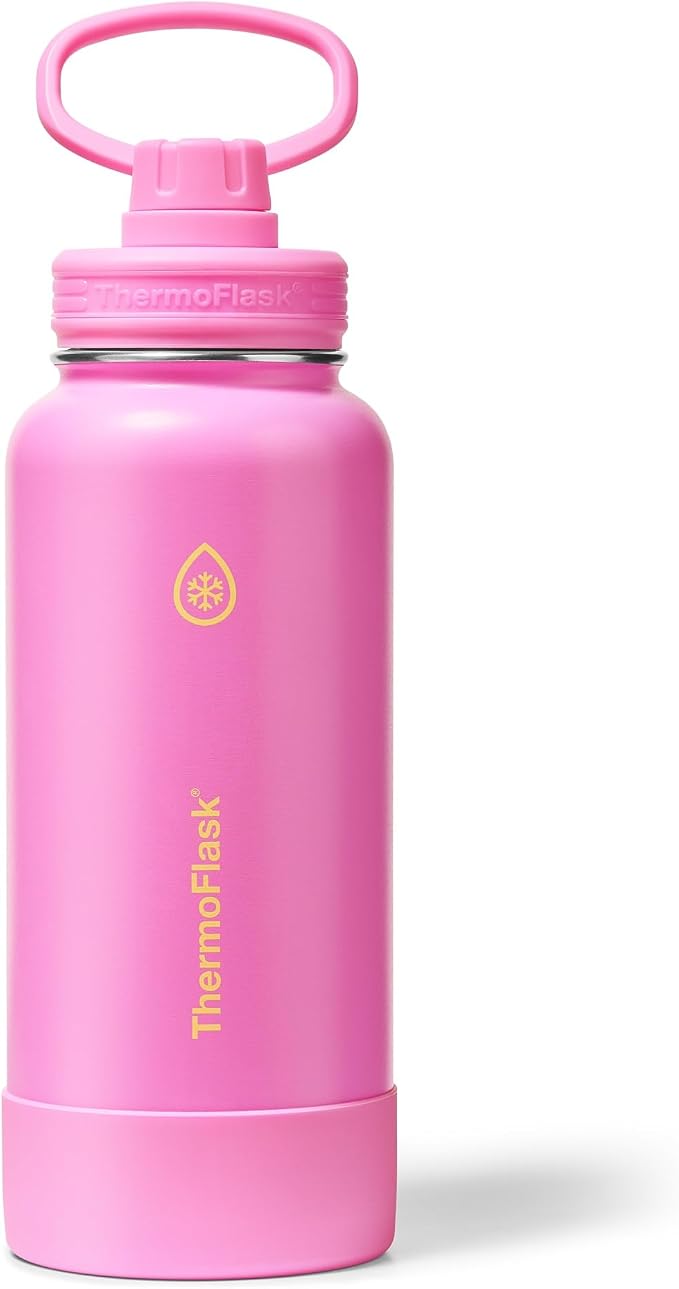 ThermoFlask Insulated Water Bottle with Spout Lid (32 oz, Shocking Pink) - Leakproof, Stainless Steel Water Bottle for Cold & Hot Drinks, Travel & Daily Hydration