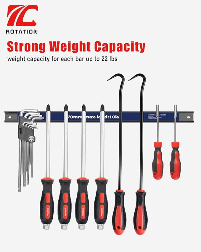 ROTATION 18" Magnetic Tool Holder Heavy Duty Garage Workshop Organizer, Strong Magnet Strip for Wrenches & Screwdrivers, with Mounting Hardware