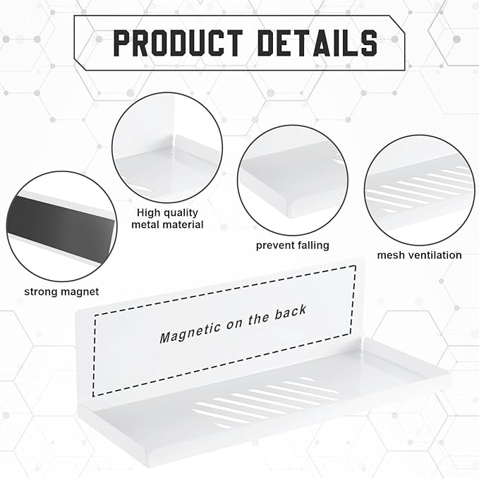 Therwen 4 Pack Magnetic Pegboard Shelves Wall Organizer Metal Pegboard Shelf Steel Tray Accessories Organizing Tools for Craft Home Kitchen(12 x 4.8 x 3.6 Inches,White)
