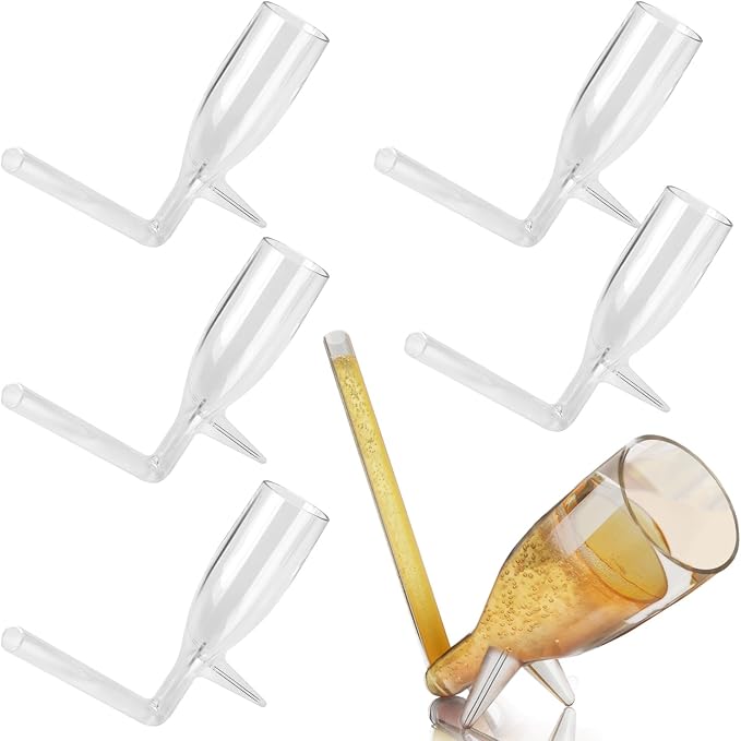 IMPRESA Mini Champagne Shooter Glasses - Reusable Plastic Champagne Shooter Set & Built-In Stands for Party Favor Pack, Bachelorette & Bridal Shower - 6 Count, Clear, Modern