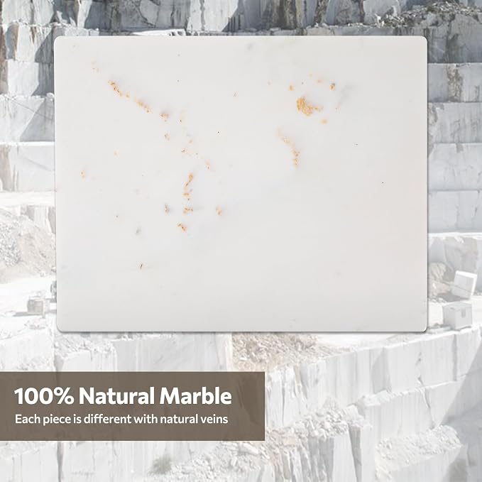 Natural Marble Cutting Board for Kitchen, 16 x 20 Inch White Marble Slab Pastry Board With Non-Slip Feet for Baking, Cheese, Charcuterie, Chocolate, Ares Gold