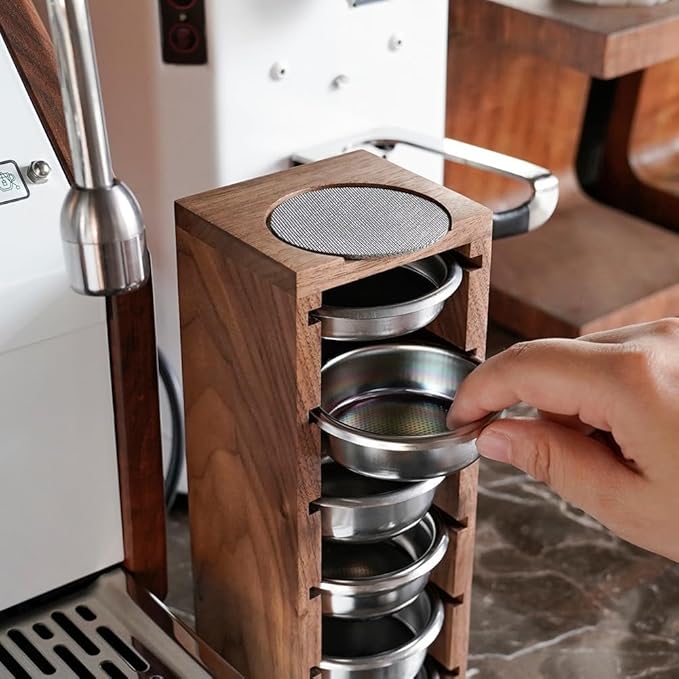 watchget Espresso Filter Basket Stand Portafilter Filter Basket Holder Rack Wooden Espresso Portafilter Precision Basket Storage Stand for 53mm Espresso Machines and 53mm Coffee Puck Screen