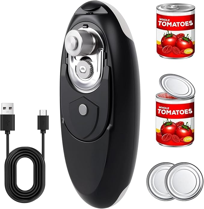 Electric Can Opener, Automatic Handheld Jar with Safe Cut, Rechargeable Bottle Kitchen Tool, Easy to Use for Seniors Adults