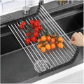 Roll Up Dish Drying Rack, Multipurpose Workstation Sink Roll-Up Dish Drying Rack, 14.6-18.5" Foldable Stainless Steel Over The Sink Kitchen Counter Dish Drainer(Black,47x24cm/18.5x9.4in)