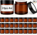 Bumobum 24 Pack 4 oz Amber Glass Jars with Lids, Small Glass Cosmetic Jars with Inner Liners, 120ml Round Empty Sample Containers for Cream, Lotions and Body Scrub