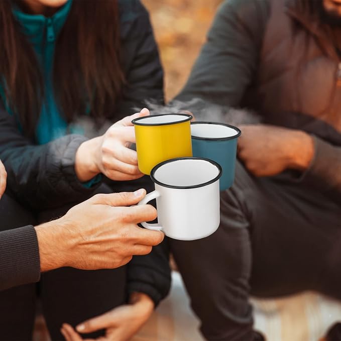 meekoo 24 Pcs Enamel Camping Mugs Bulk 12 oz Portable Coffee Cups Colored Enamelware Campfire Mugs Vintage Drinking Cups with Handle for Coffee Home Office Camping Picnic Travel Indoor and Outdoor