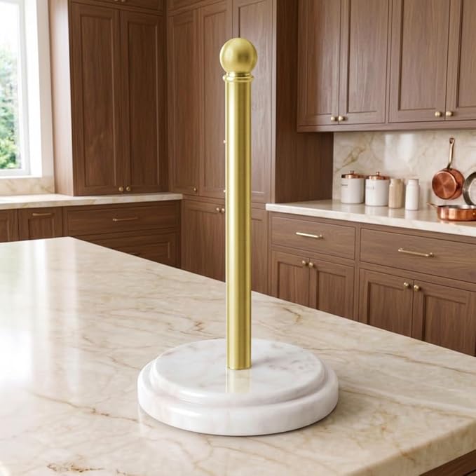KES Brushed Gold Marble Paper Towel Holder Countertop with 2X Weighted Base, Rustproof 18/8 Stainless Steel Freestanding Paper Towel Roll Holders for Kitchen, Antique Gold, KPH208-BZ