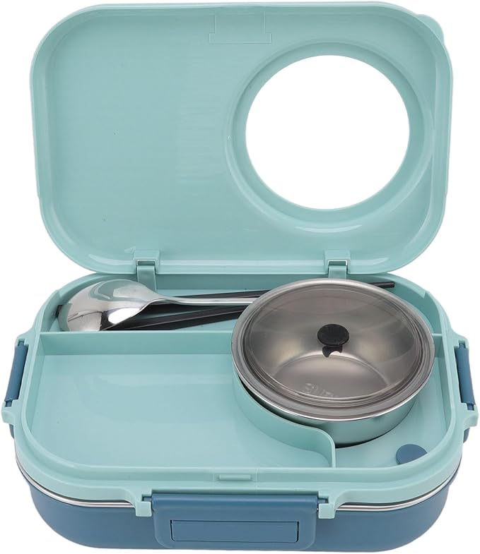 Thermal Lu Box For Hot Food Thermal Tazon,Lu Box Lu Box Thermal Lu Box 1100Ml Double Layer 3 Grid Design 304 Stainl Steel Box With Chopsticks Spoon Soup Bowl G (Blue)