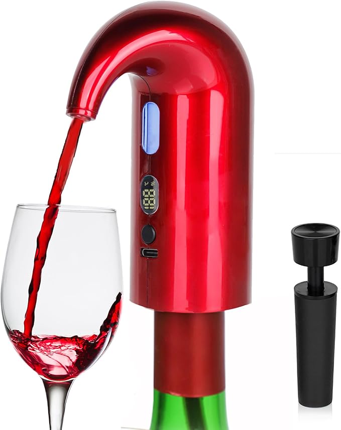 Electric Wine Aerator Pourer, Portable Automatic One-Touch Decanter Dispenser Pump for Red and White Wine with USB Rechargeable Battery