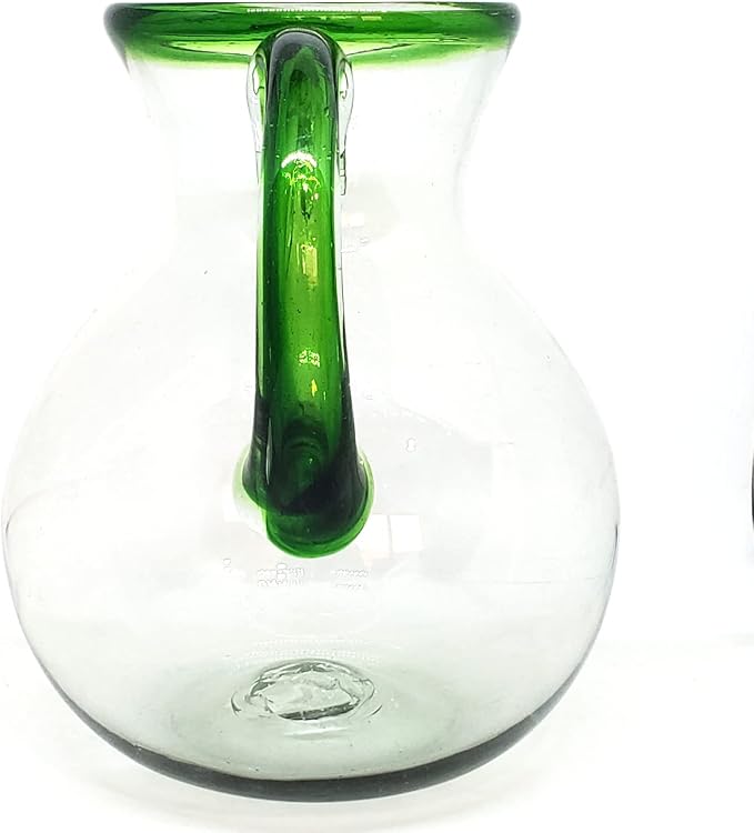 Emerald Green Rim 120 oz Large Bola Pitcher, Recycled Glass, Lead-free, Toxin-Free (Pitcher)