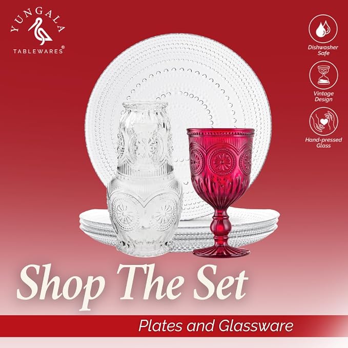 Red Goblets, Set of 6 Hand Crafted Red Colored Wine Glasses for lovers of red glassware, perfect for Valentines Day or Christmas Wine Glasses