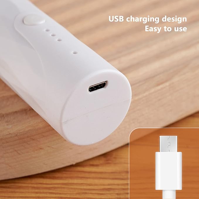 Rechargeable Milk Frother & Egg Beater 3Speed Handheld Electric Whisk with 2 Stainless Steel Heads USB Charging for Coffee Matcha Hot Chocolate (White)