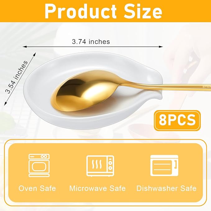 Irenare 8 Pcs Ceramic Spoon Rest for Stove Top, 3.74 Inch Porcelain Spoon Holder, Coffee Utensil Rest Heat Resistant Dishwasher Safe for Home Kitchen Accessories Gift(Black, White)