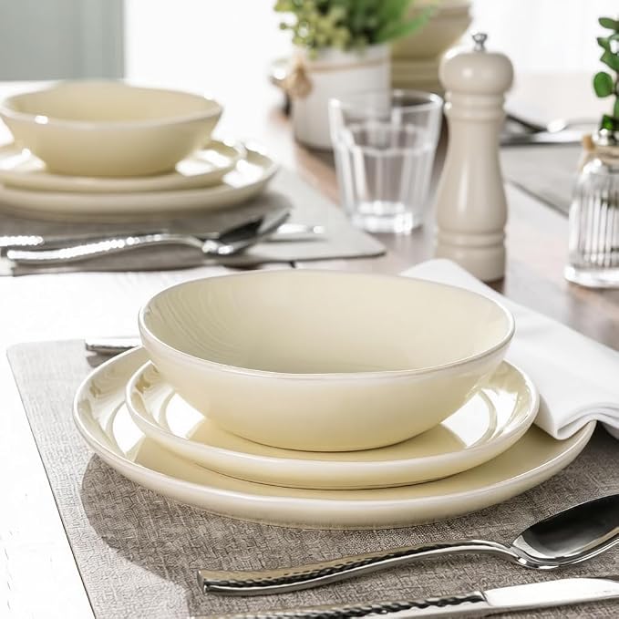 AmorArc Ceramic Dinnerware Sets,Handmade Reactive Glaze Stoneware Plates and Bowls Sets,Highly Scratch Resistant | Dishwasher & Microwave Safe Dishes Set,Service for 6 (18pc)