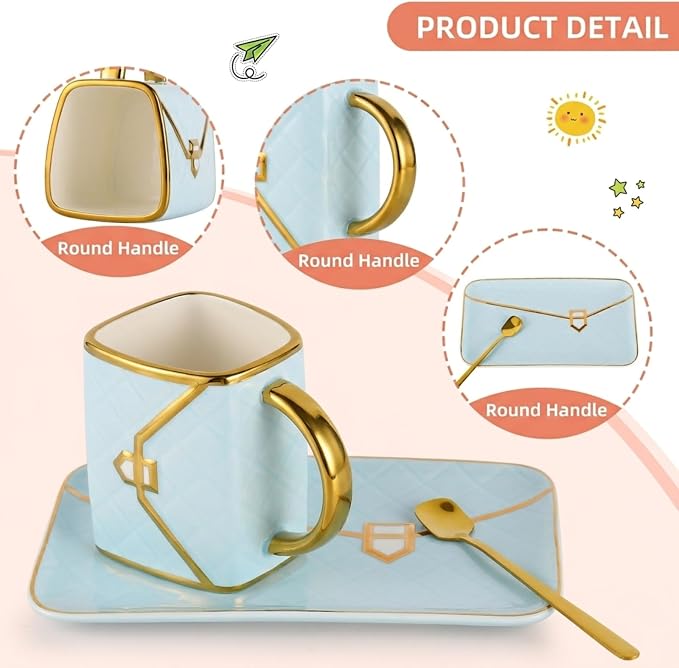 Handbag Shaped Mug, Handbag Coffee Mug And Saucer, Purse Coffee Ceramic Mug Set 10 Oz/ 310 ml Cute Creative Design Travel Tea Cup for Women Men Father's Day Thanksgiving