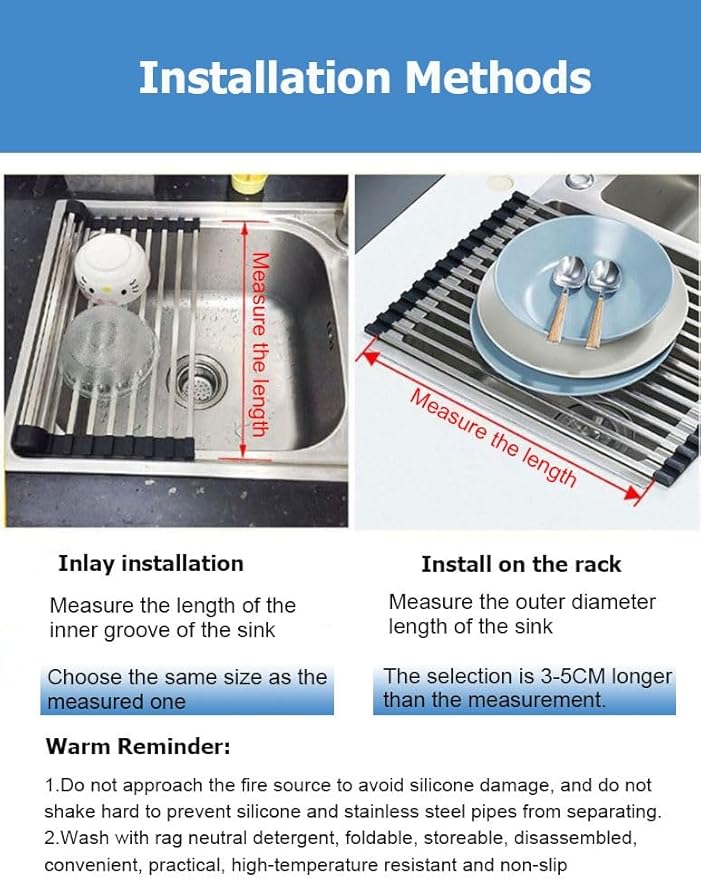 Roll Up Over The Sink Dish Drying Rack, 32-60CM Multipurpose Foldable Sink Cutting Board Dish Rack Mat for Kitchen Counter RV Camper Accessories Travel Trailer(Gray,L 56cm/22.0in)