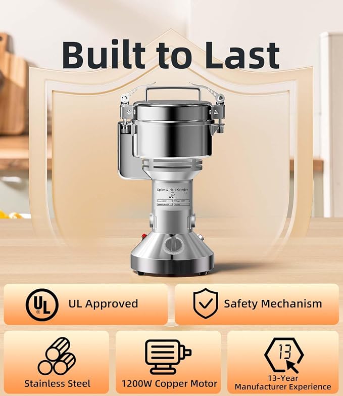 Electric Grain Mill 400g, Flour Grinder Mill Stainless Steel for Home, Counter Grain Grinder for Wheat, Rice, Wheat Berry, Corn, Herbs, Spices