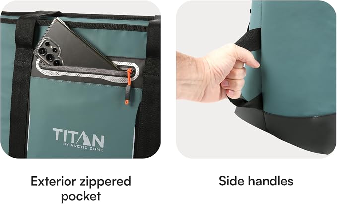 Titan by Arctic Zone Soft Sided Cooler Tote, Insulated Bag with Handle, Shoulder Strap, and Zipper for Lunch, Picnic, and Travel, 30 Can Capacity