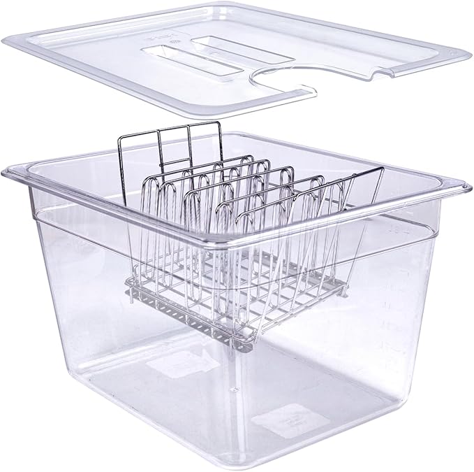 12 QT Large Sous Vide Container With Lid, Sous Vide Tub Kit Compatible with Wancle Anova, Joule, Instant Pot Sous Vide Cookers for Home Chefs Professional Use (12 qt with rack)