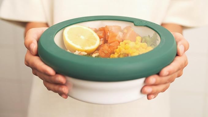 Food Huggers Replacement Lids for Glass Storage Containers | Silicone & Glass Lids that Don’t Crack | Fits Most Round Container Brands & Bowls | 100% Plastic Free | 1 Lid (Medium), Gradual Green